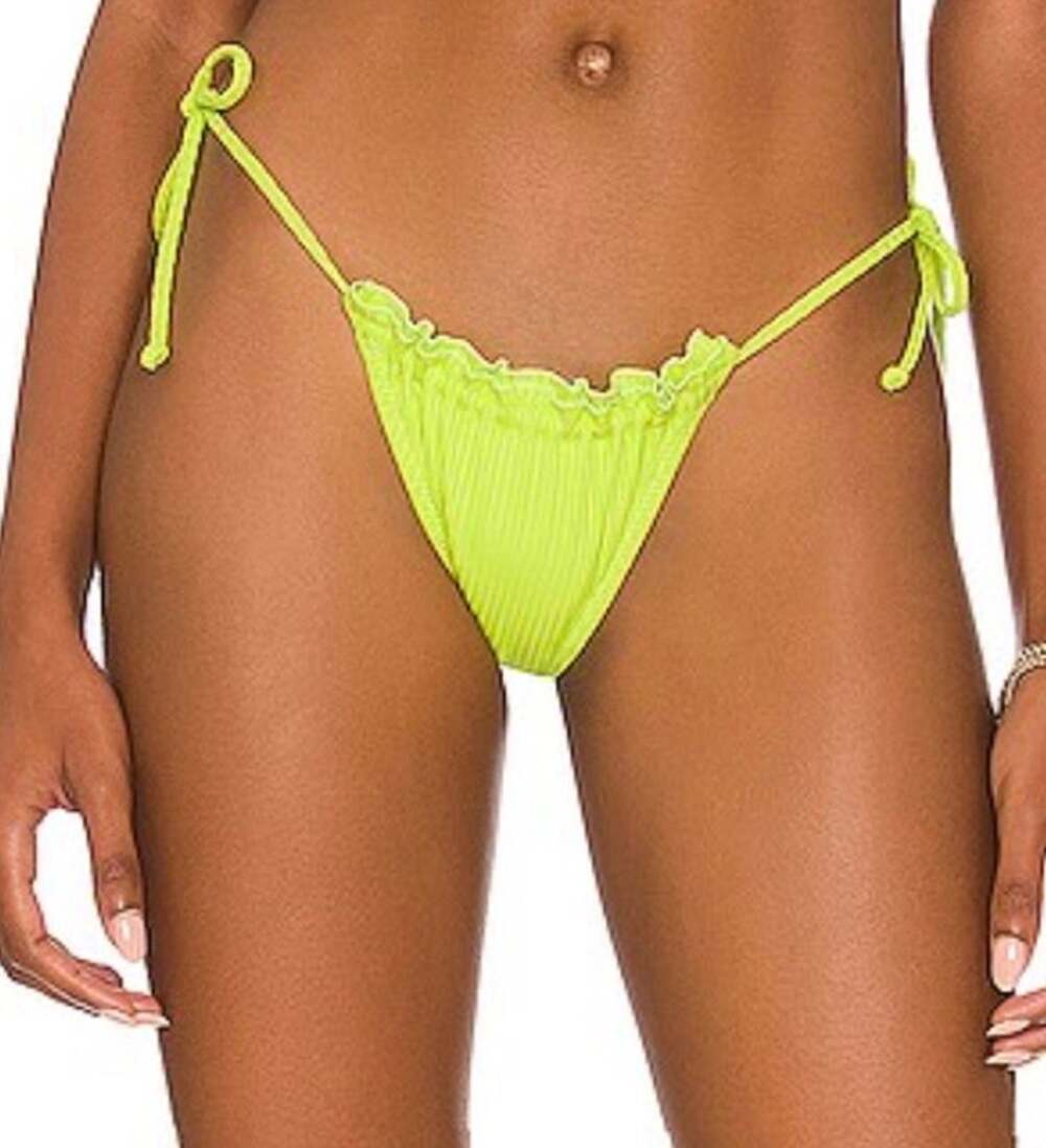 Free People It’s Now Cool Frill Tie Bikini Bottom Lime Green Rib S NWOT